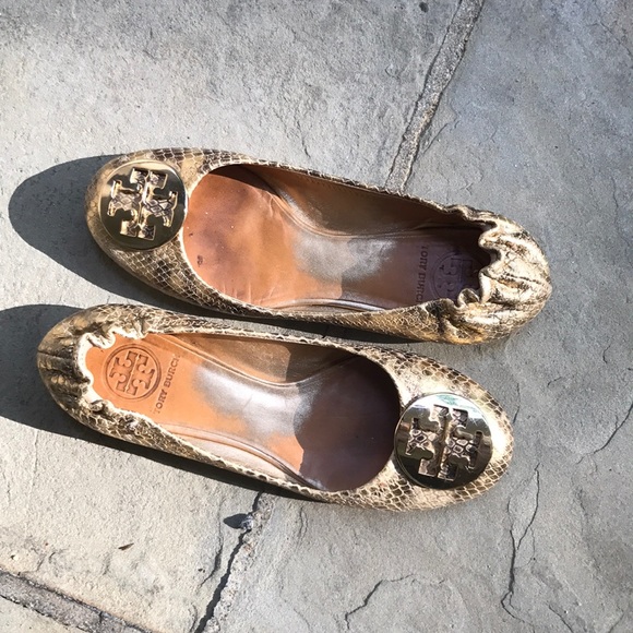 Tory Burch Gold Python Flats - Picture 3 of 4